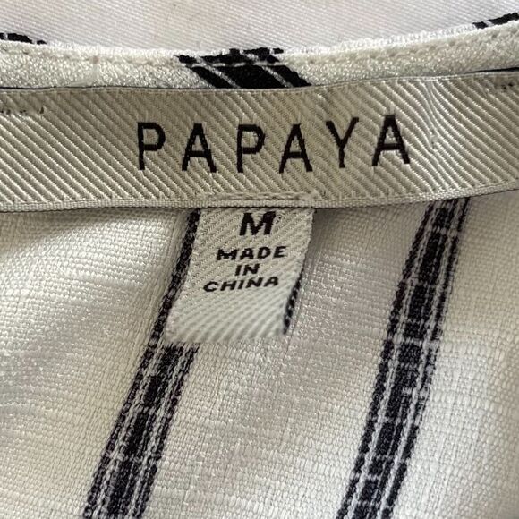 Papaya Black White Striped Relaxed Tank Top Keyhole Back Blouse Size Medium - Picture 5 of 6